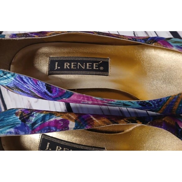 Vintage 90s J Renee Peacock Print Classic Multicolor Women's Pumps Size 7M - Picture 11 of 11